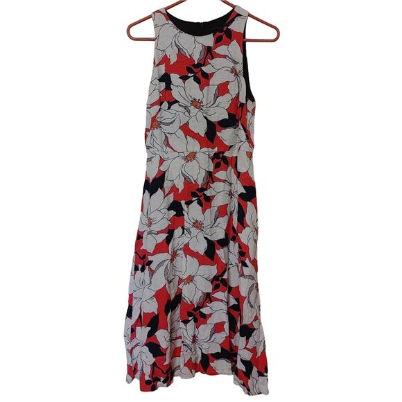 Ann Taylor Size 2 Linen Rayon Floral Flower Sleeveless Tropical Print Dress Prof - Picture 1 of 9